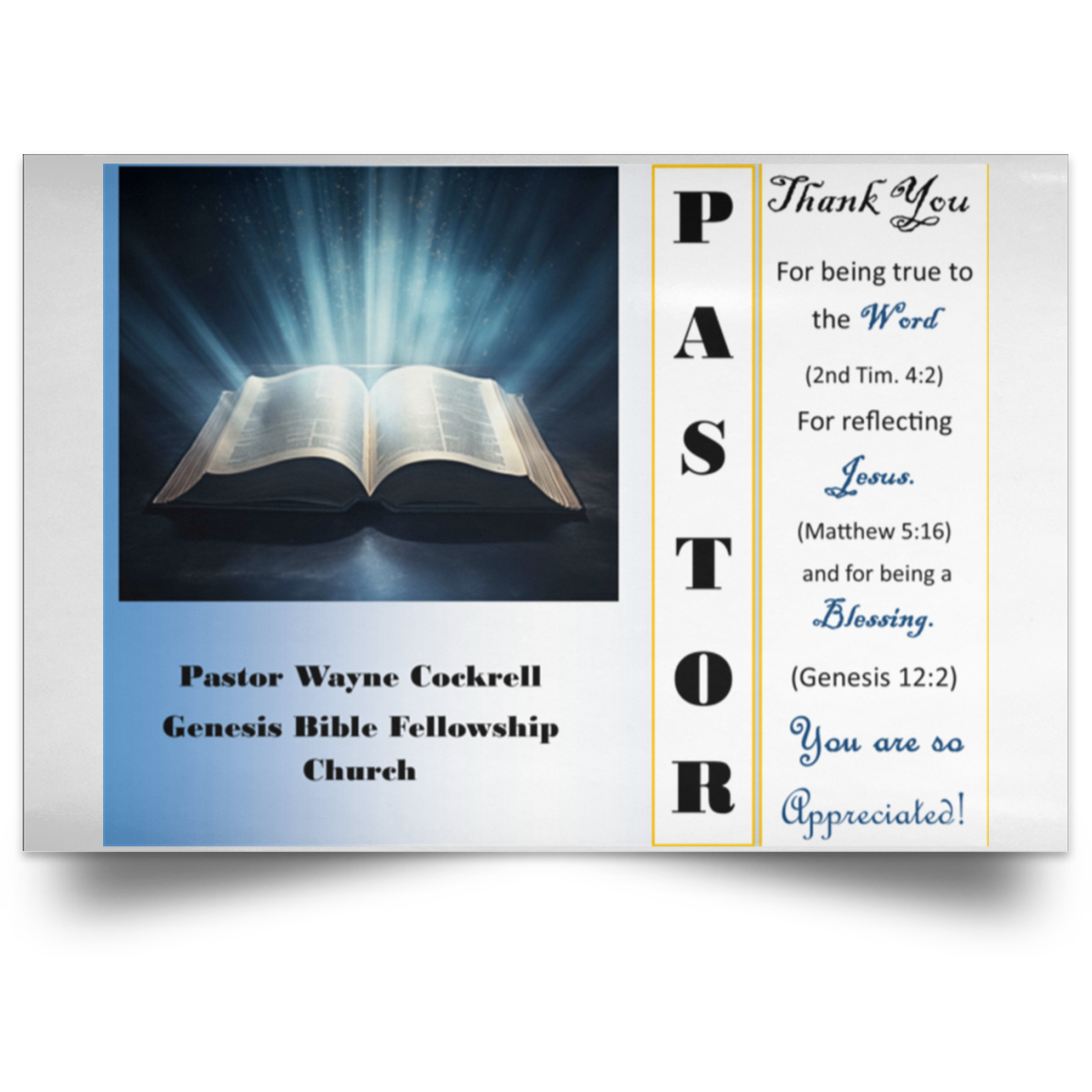 Pastor's Appreciation Satin Landscape Poster 36" x 24"