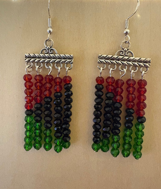 Red, Black and Green Five Lane Earrings