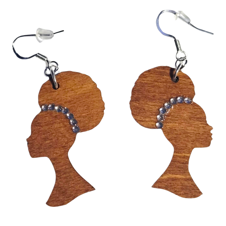 Laser Cut Wooden Earrings with Rhinestone Headband