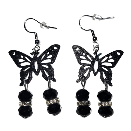 Lovely Black Butterfly | Hand-Painted Wooden Earrings