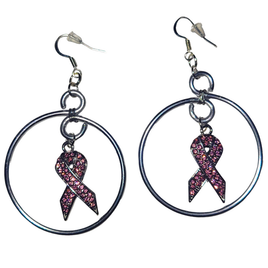 Breast Cancer Awareness Month Pink Ribbon Rhinestone Earrings