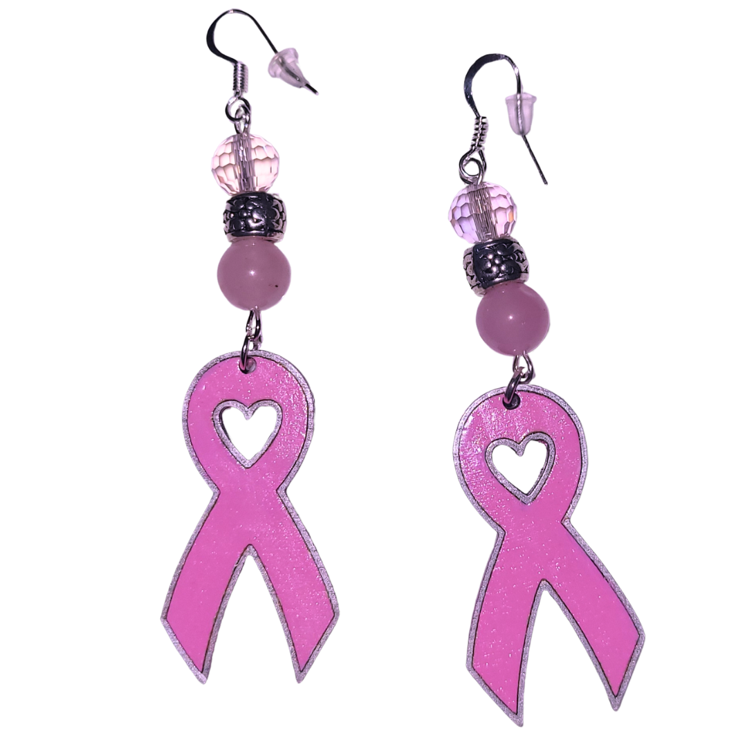 Breast Cancer Awareness Ribbons | Hand Painted Wooden Earrings or Zipper Pull