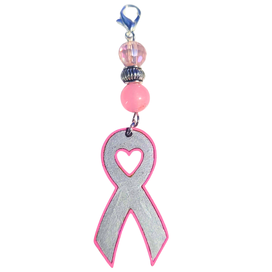 Breast Cancer Awareness Ribbons | Hand Painted Wooden Earrings or Zipper Pull