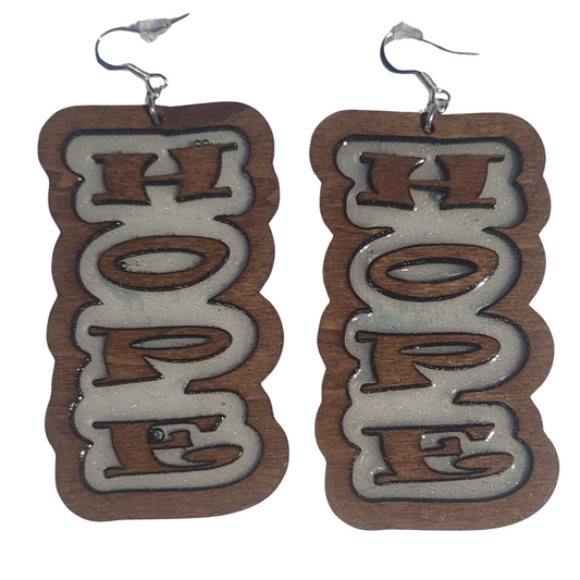 Hope Earrings | Laser Cut Wood Earrings with Resin Filling | Outline or Inline