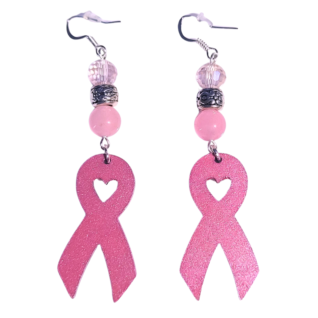 Breast Cancer Awareness Ribbons | Hand Painted Wooden Earrings or Zipper Pull