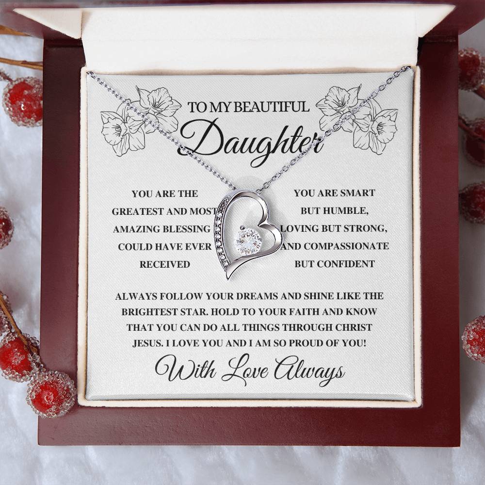 To My Beautiful Daughter| Forever Love Necklace (14k White Gold or 18k Yellow Gold)