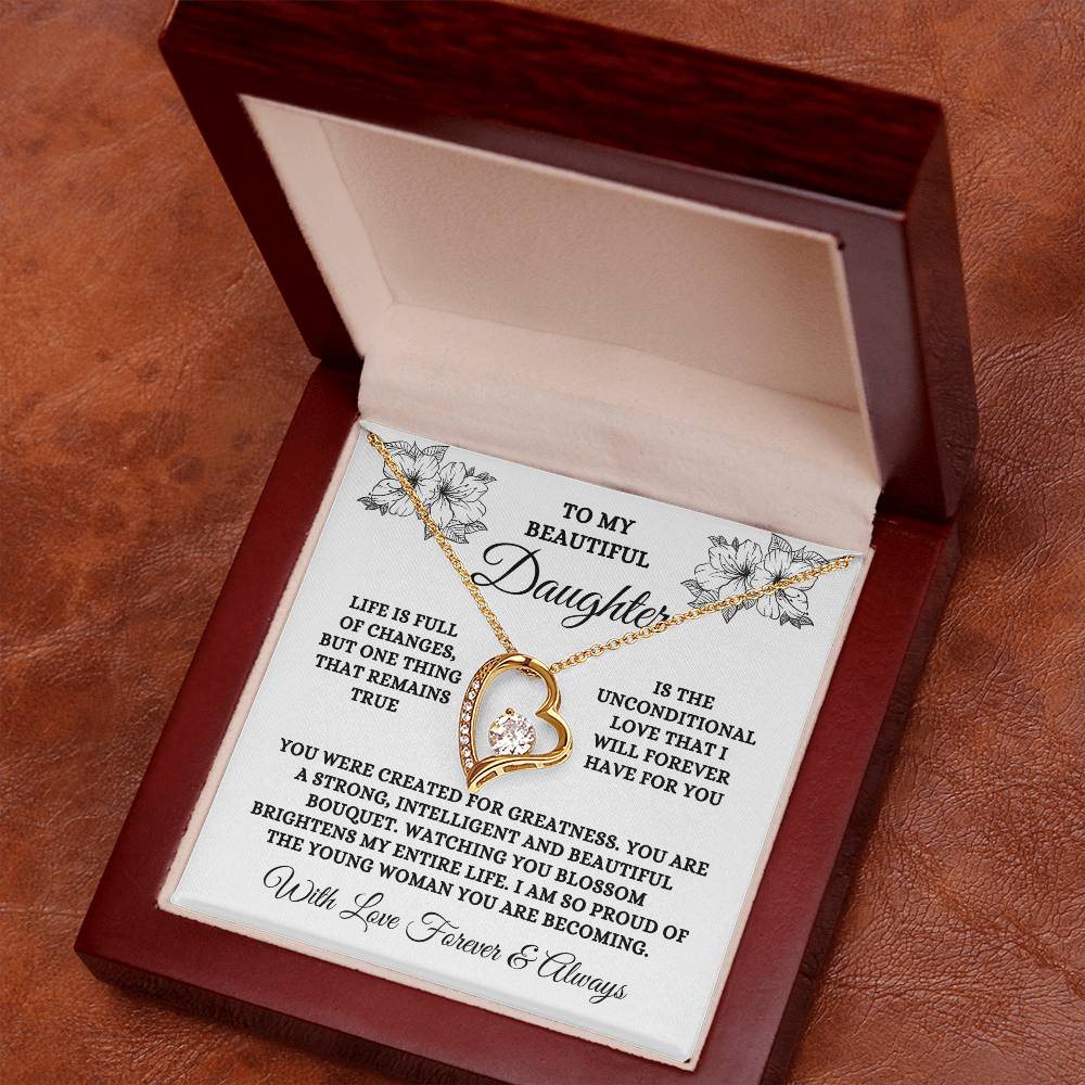 To My Beautiful Daughter, Unconditional Love | Forever Love Necklace (14k White Gold or 18k Yellow Gold)