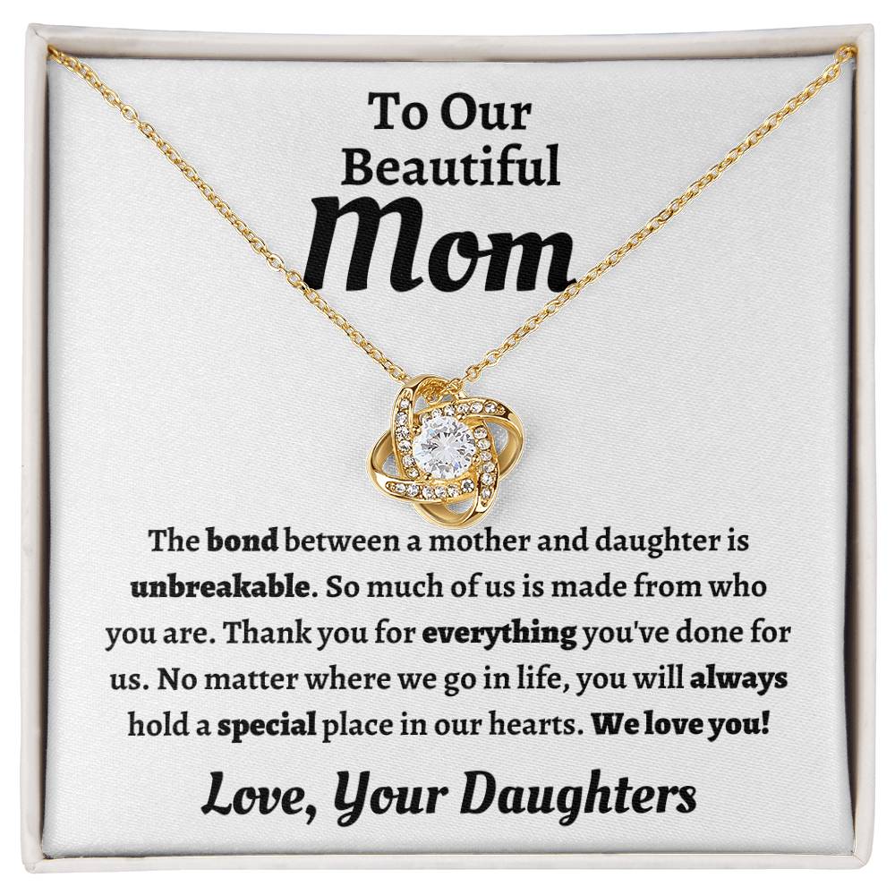 To Our Beautiful Mom | Love, Your Daughters | Love Knot Necklace (14kWhite Gold or 18k Yellow Gold)