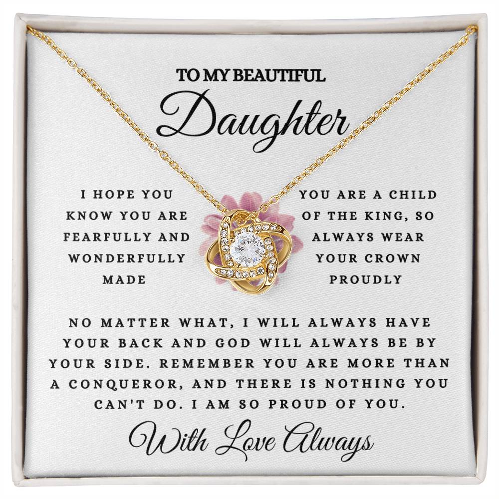 To My Beautiful Daughter, Fearfully & Wonderfully Made | Love Knot Necklace (14k White Gold or 18k Yellow Gold)