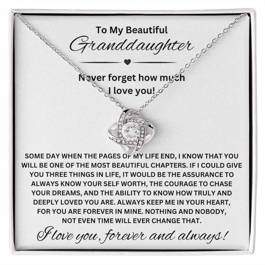 To My Beautiful Granddaughter | Love Knot Necklace (14k White Gold or 18k Yellow Gold)