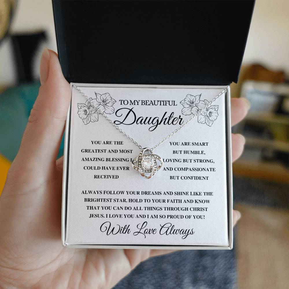 To My Beautiful Daughter | Love Knot Necklace (14k White Gold or 18k Yellow Gold)