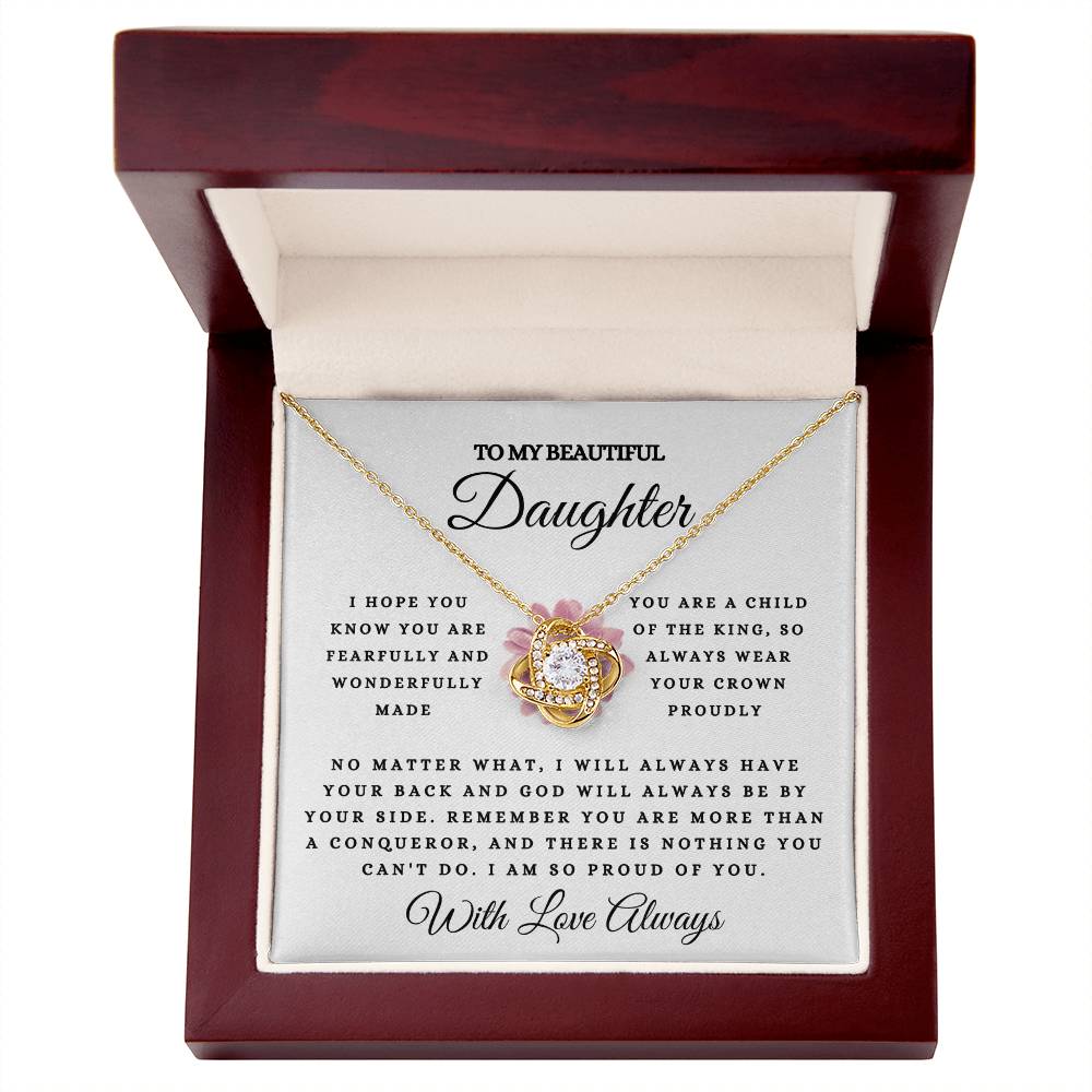 To My Beautiful Daughter, Fearfully & Wonderfully Made | Love Knot Necklace (14k White Gold or 18k Yellow Gold)