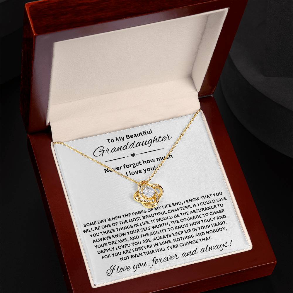 To My Beautiful Granddaughter | Love Knot Necklace (14k White Gold or 18k Yellow Gold)