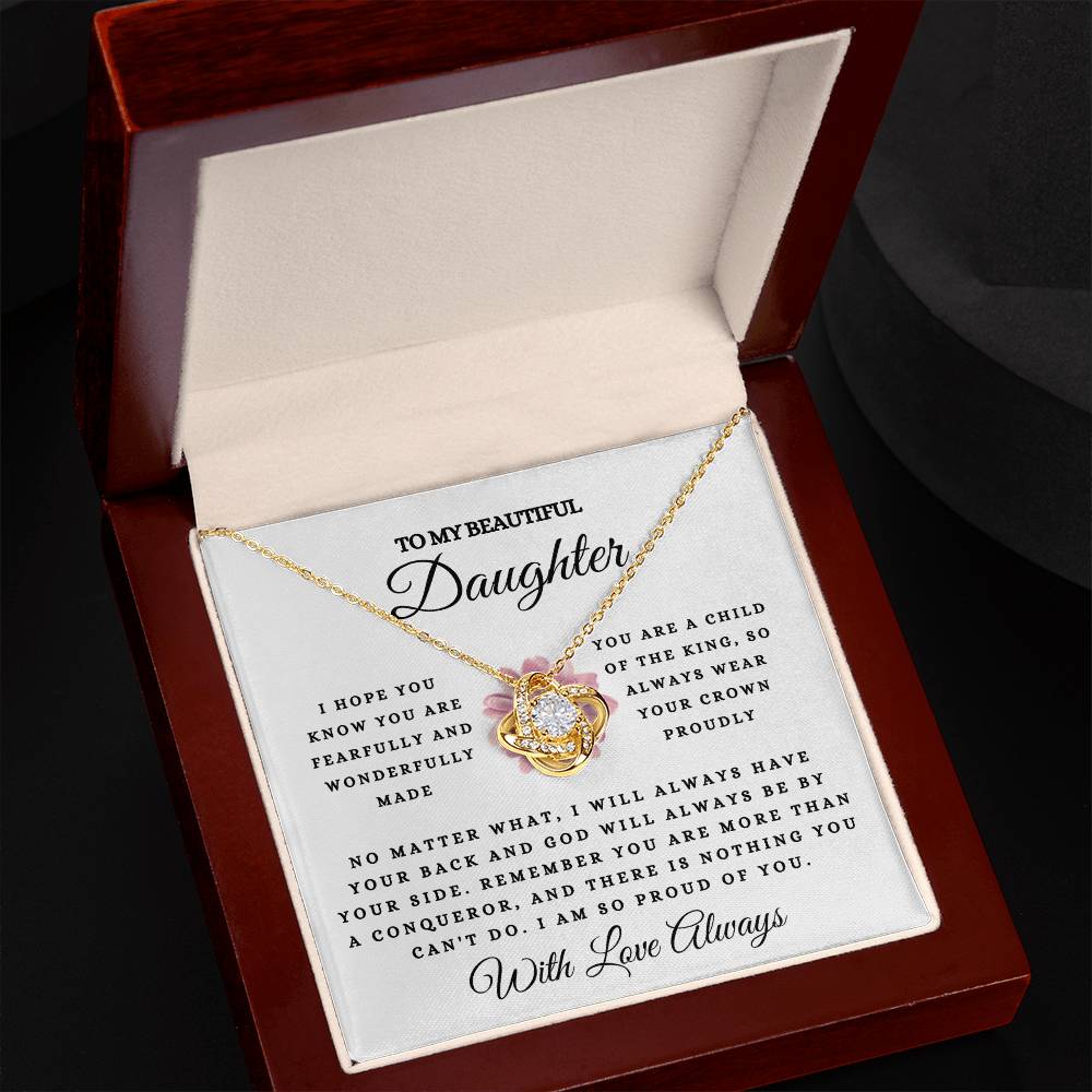 To My Beautiful Daughter, Fearfully & Wonderfully Made | Love Knot Necklace (14k White Gold or 18k Yellow Gold)