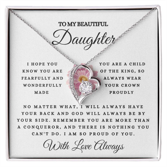 To My Beautiful Daughter, Fearfully & Wonderfully Made | Forever Love Necklace (14k White Gold or 18k Yellow Gold)