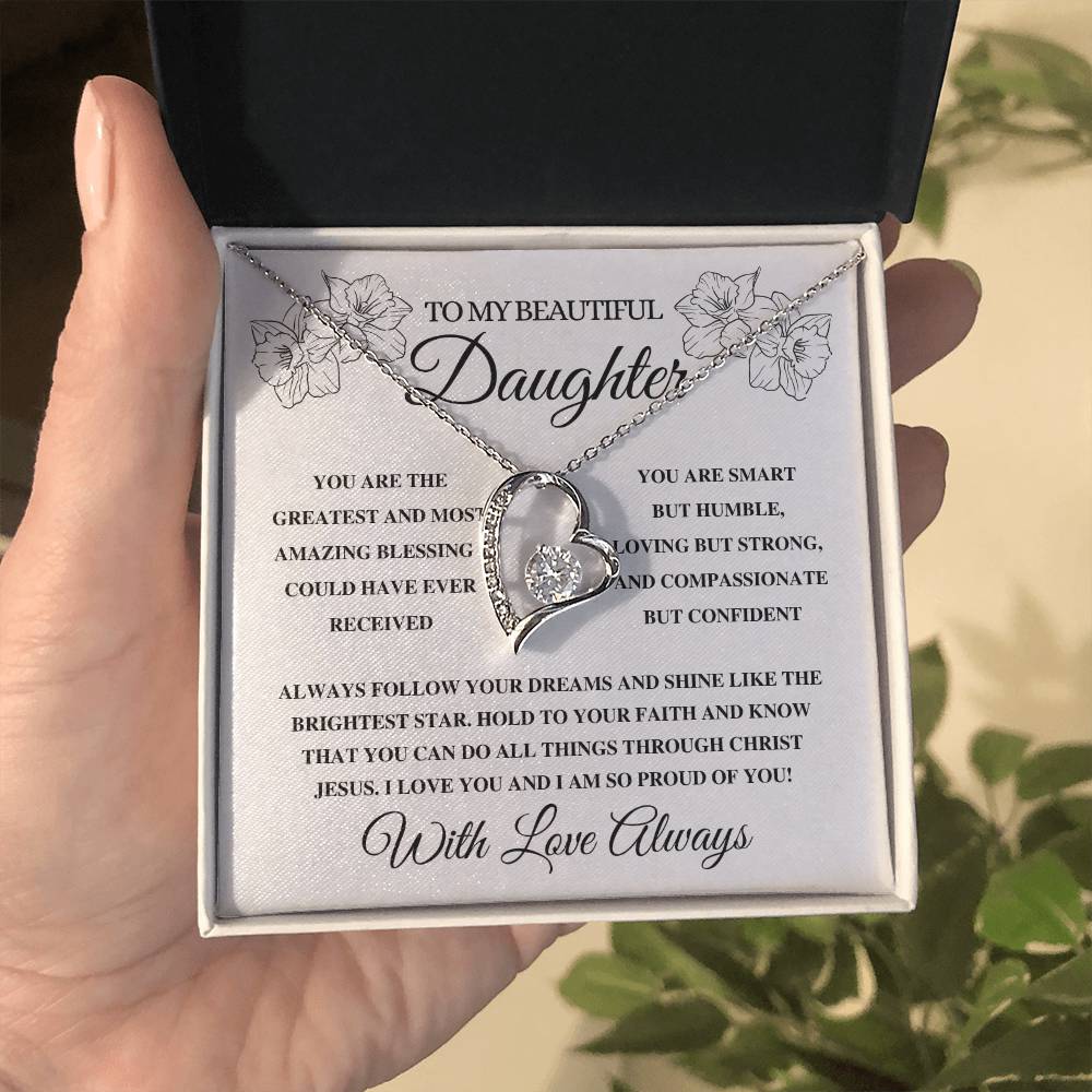 To My Beautiful Daughter| Forever Love Necklace (14k White Gold or 18k Yellow Gold)