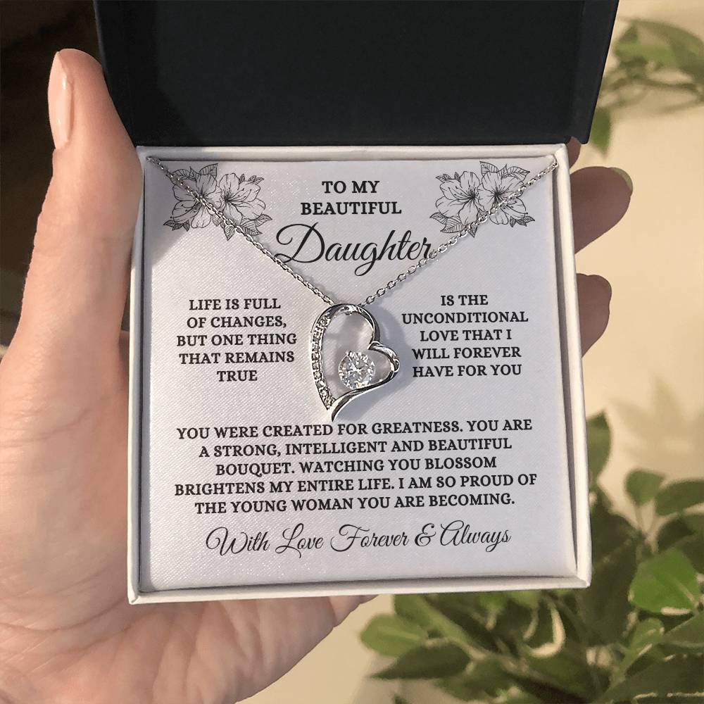 To My Beautiful Daughter, Unconditional Love | Forever Love Necklace (14k White Gold or 18k Yellow Gold)