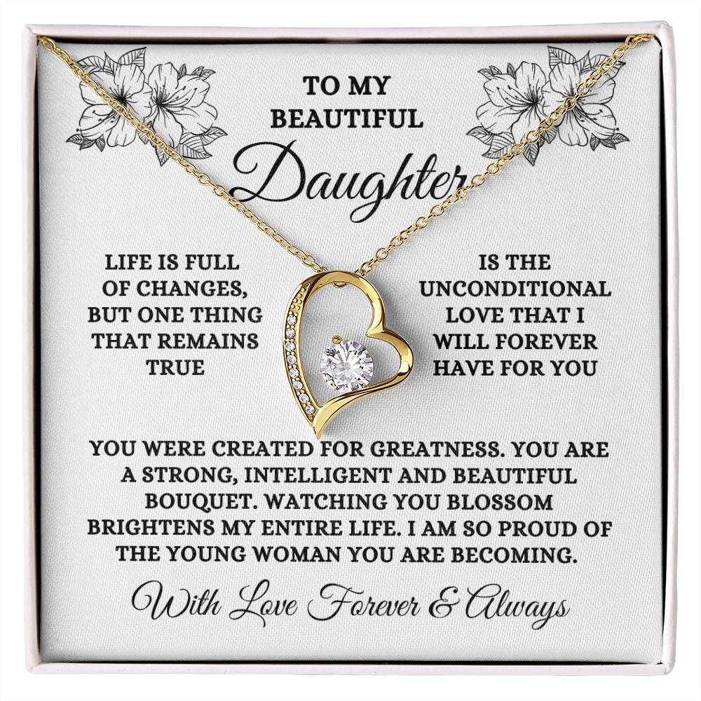 To My Beautiful Daughter, Unconditional Love | Forever Love Necklace (14k White Gold or 18k Yellow Gold)