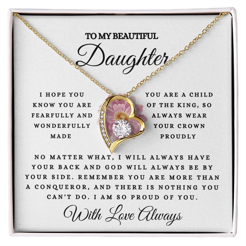 To My Beautiful Daughter, Fearfully & Wonderfully Made | Forever Love Necklace (14k White Gold or 18k Yellow Gold)