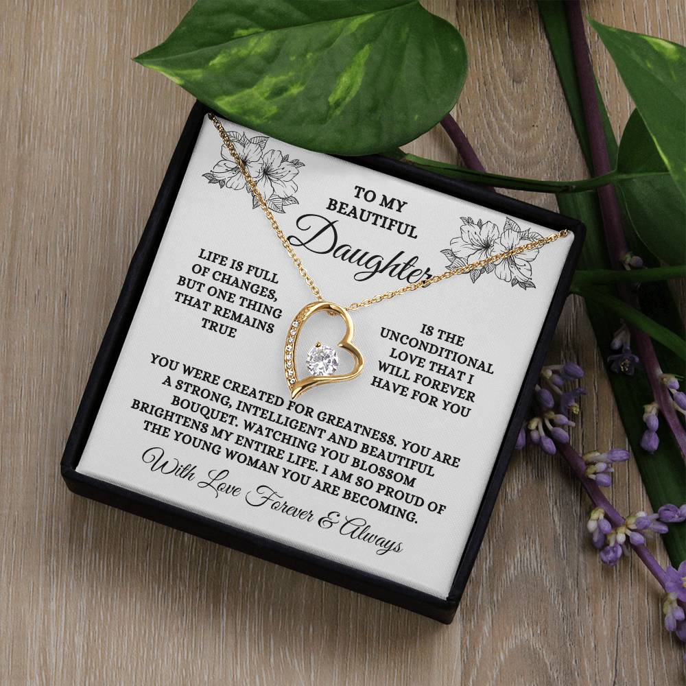 To My Beautiful Daughter, Unconditional Love | Forever Love Necklace (14k White Gold or 18k Yellow Gold)