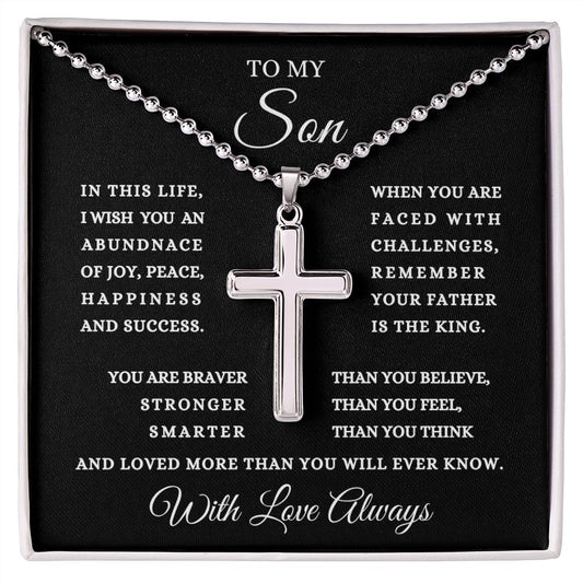 To My Son | Stainless-Steel Cross Necklace with Ball Chain