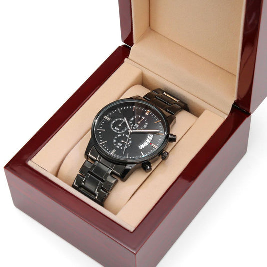 Black Chronograph Watch with Custom Personalized Message