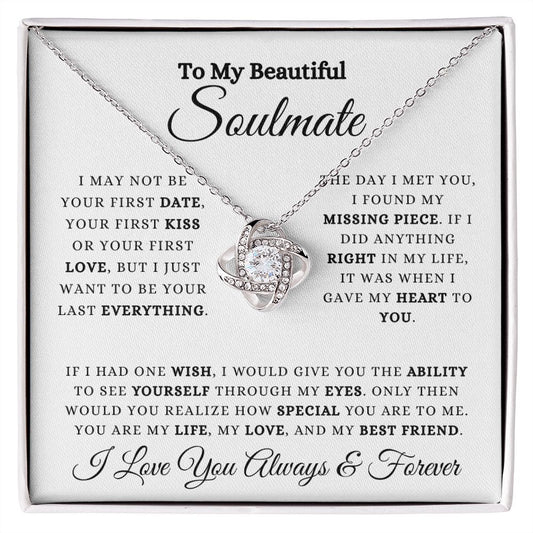 To My Beautiful Soulmate | Love Knot Necklace (14k White Gold or 18k Yellow Gold)