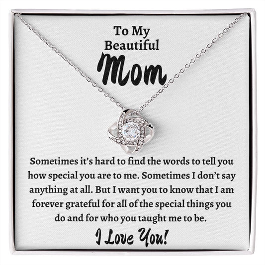 To My Beautiful Mom | Love Knot Necklace (14kWhite Gold or 18k Yellow Gold)