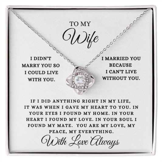 To My Wife | Love Knot Necklace (14k White Gold or 18k Yellow Gold)