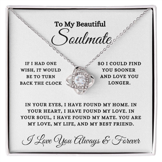 To My Beautiful Soulmate | Love Knot Necklace (14k White Gold or 18k Yellow Gold)