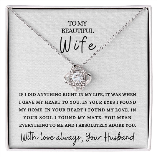 To My Beautiful Wife | Love Knot Necklace (14k White Gold or 18k Yellow Gold)
